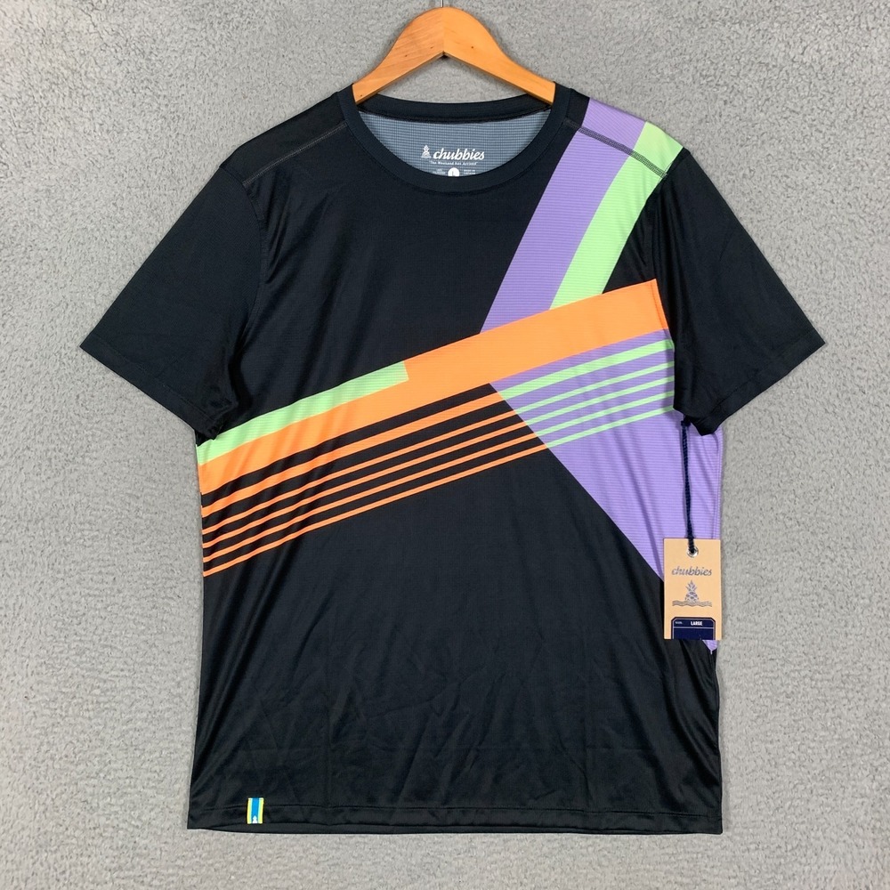 NWT Chubbies Jazzer Thighs Sport Tee Men's Large Black Colorblock Athletic Swim